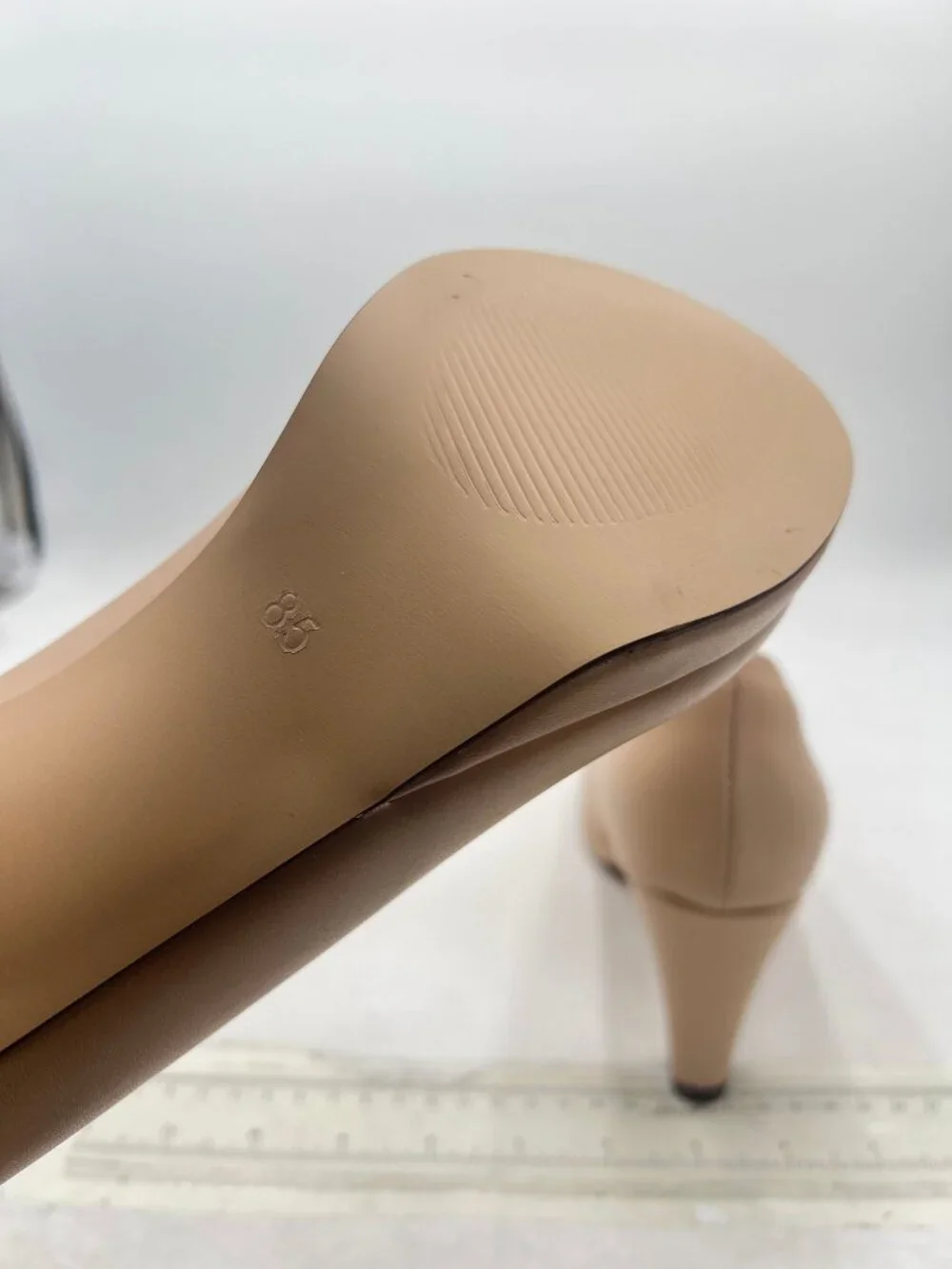 miss left Apricot Low Platform Chunky High Heel Slip On Closed Round Toe Pump